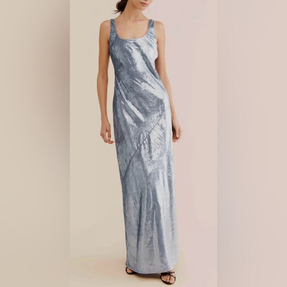 Line & Dot Maxi Velvet Gray Evening Dress